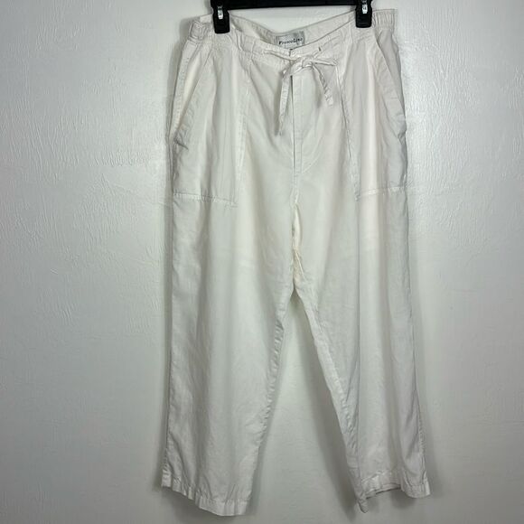 Fresco Lino Straight Leg Linen Pants With Pockets In White Size 32 - Picture 1 of 7